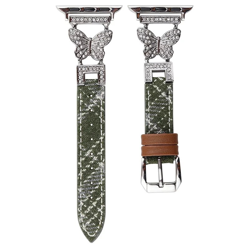 For Apple Watch Ultra 3 2 1 49mm / Series 11 10 46mm / 9 8 7 45mm / SE3 SE2 SE 6 5 4 44mm / 3 2 1 42mm Leather+Woolen Watch Strap - Green