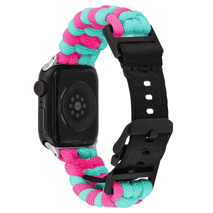 For Apple Watch 10 46mm / Ultra 2 / Ultra 49mm / 9 8 7 45mm / SE (2023) SE (2022) SE 6 5 4 44mm / 3 2 1 42mm Watch Band Nylon Rope Strap - Lake Blue+Pink