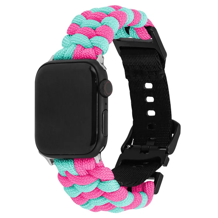 For Apple Watch 10 46mm / Ultra 2 / Ultra 49mm / 9 8 7 45mm / SE (2023) SE (2022) SE 6 5 4 44mm / 3 2 1 42mm Watch Band Nylon Rope Strap - Lake Blue+Pink