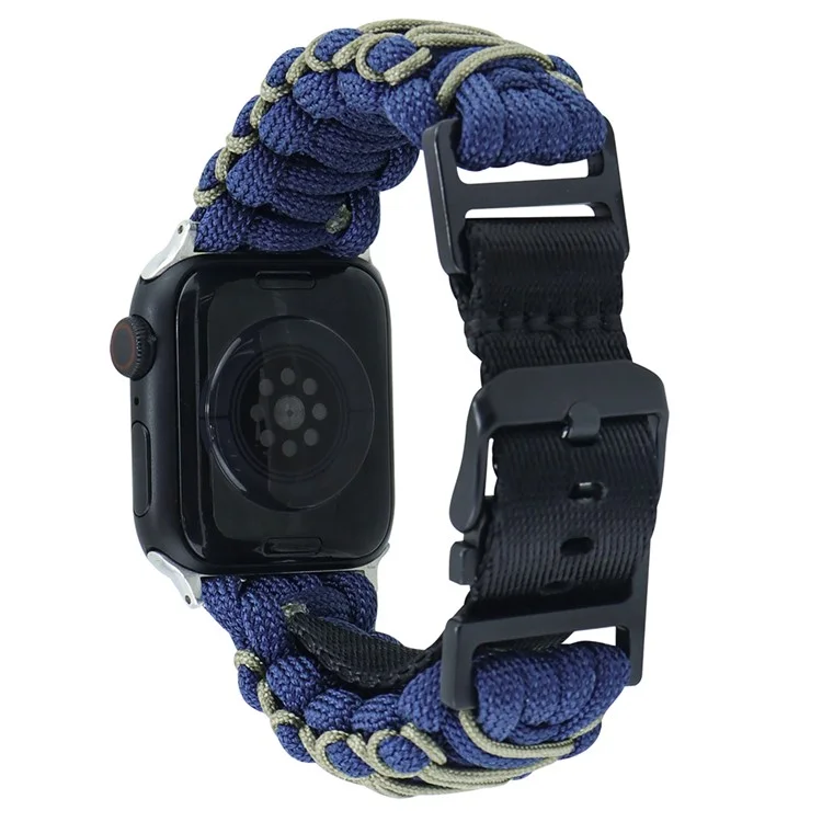 For Apple Watch Series 10 42mm / 9 8 7 41mm / 6 5 4 SE (2023) SE (2022) SE 40mm / 3 2 1 38mm Double Layer Nylon Rope Watch Strap - Navy Blue + Army Green