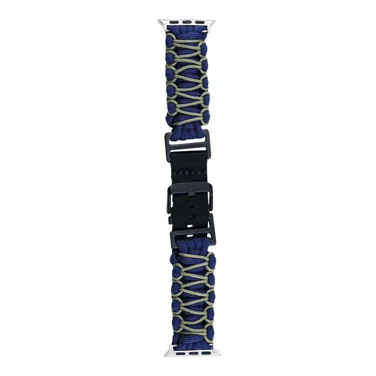 For Apple Watch Series 10 42mm / 9 8 7 41mm / 6 5 4 SE (2023) SE (2022) SE 40mm / 3 2 1 38mm Double Layer Nylon Rope Watch Strap - Navy Blue + Army Green