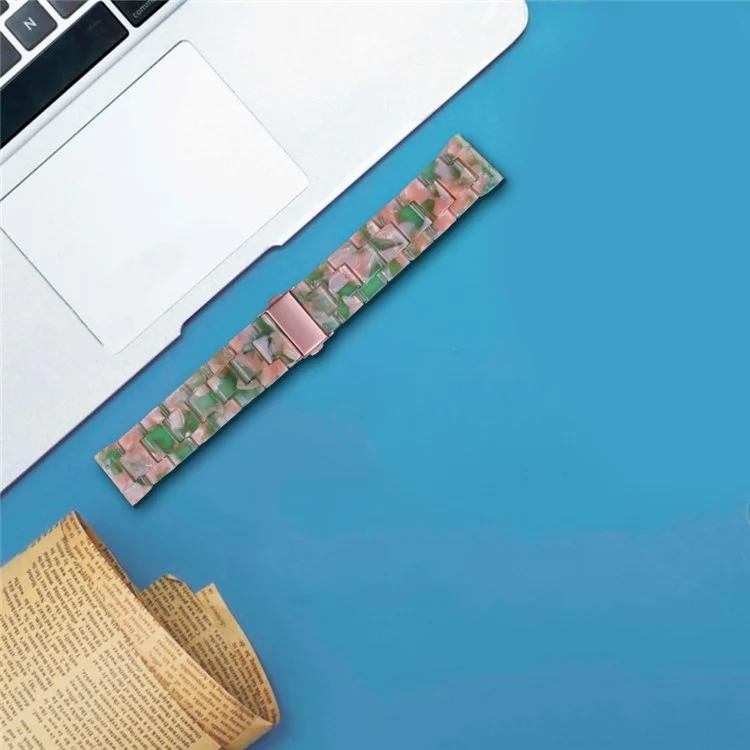Para FITVII HM08 Resin Watch Band Waterproof Replacement Watch Strap - Tortoiseshell Color - Pink / Green