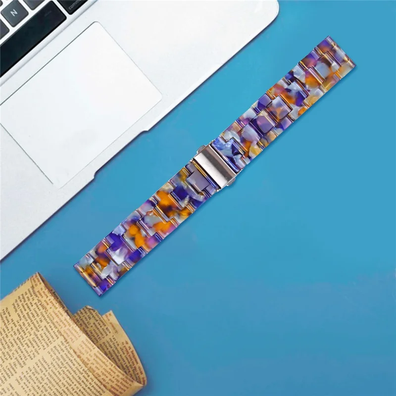 For FITVII HM08 Resin Watch Band Waterproof Replacement Watch Strap - Tortoiseshell Color - Blue Ice Ocean