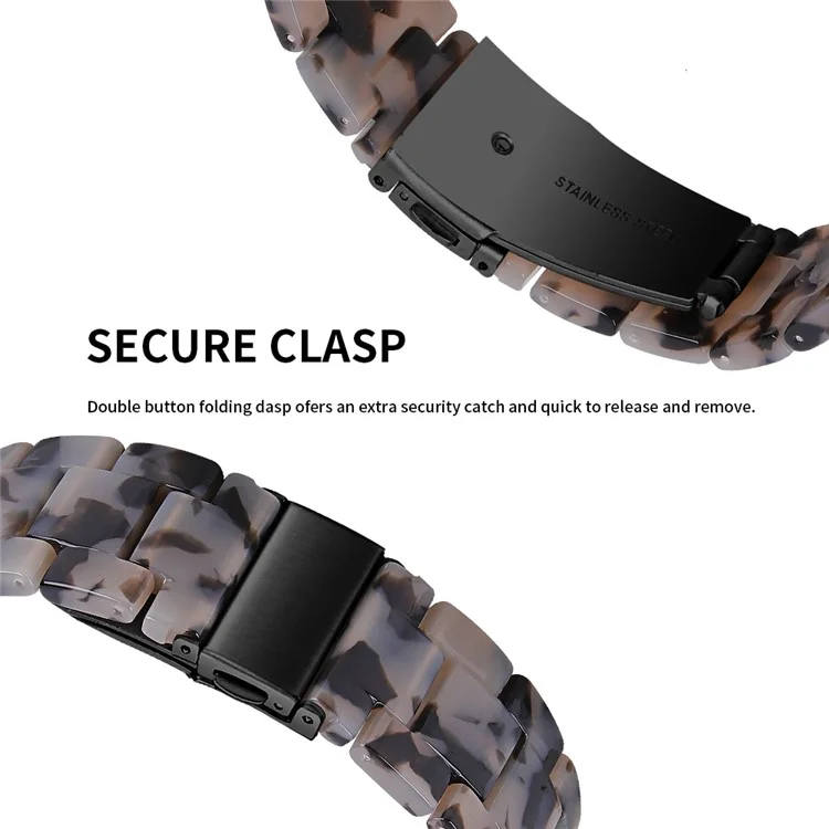 For FITVII HM08 Resin Watch Band Waterproof Replacement Watch Strap - Tortoiseshell Color - Ink Grey