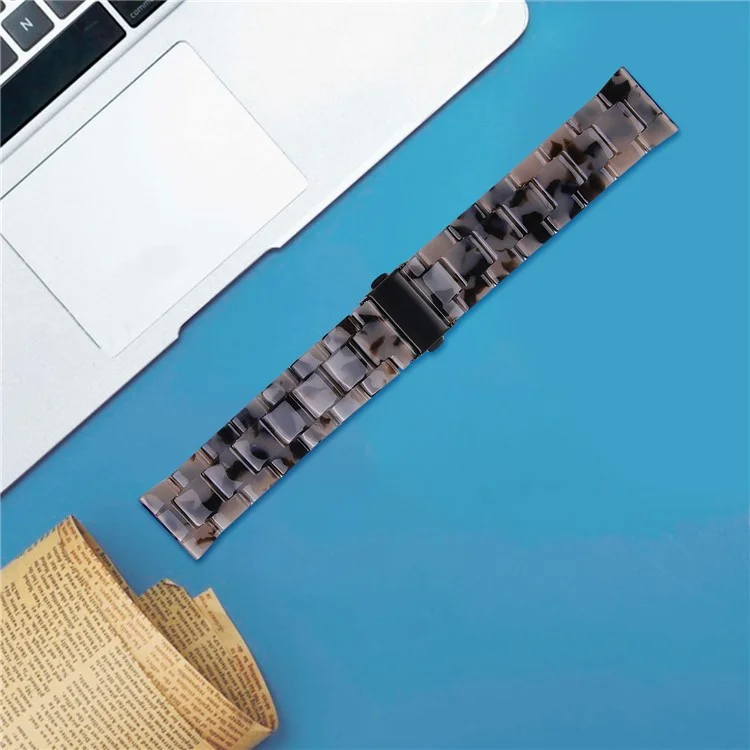 For FITVII HM08 Resin Watch Band Waterproof Replacement Watch Strap - Tortoiseshell Color - Ink Grey