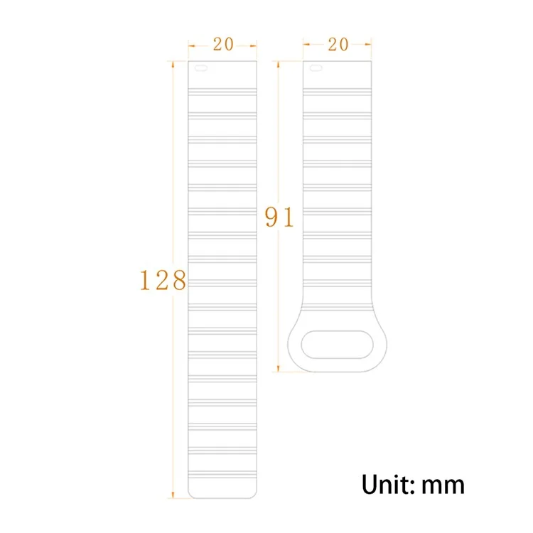 20mm Magnetic Sport Loop Watch Band Silicone Dual Color Replacement Strap - Black+Orange