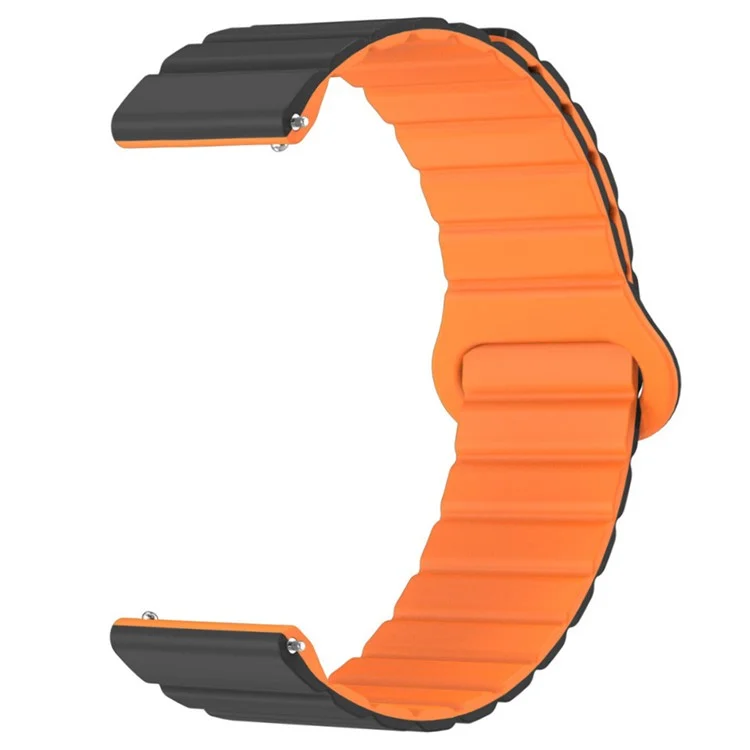 22mm Sport Loop Watch Band Magnetic Silicone Wrist Strap - Black+Orange