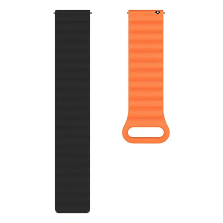 22mm Sport Loop Watch Band Magnetic Silicone Wrist Strap - Black+Orange