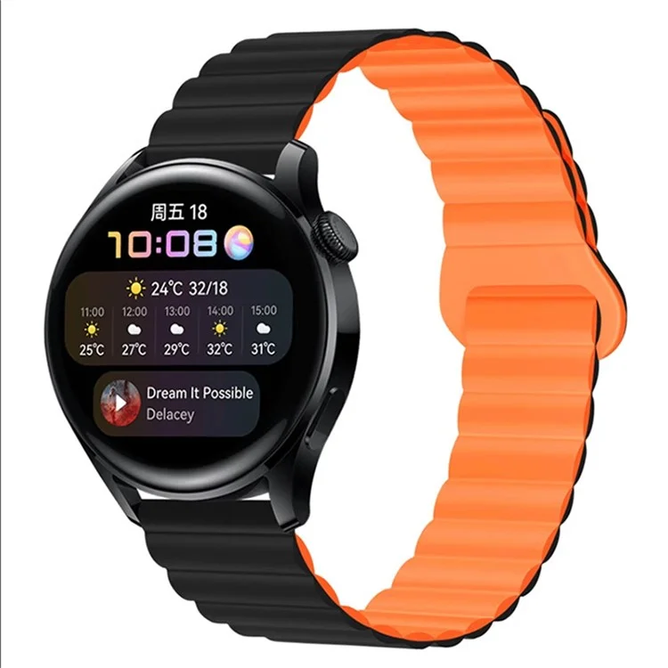 22mm Sport Loop Watch Band Magnetic Silicone Wrist Strap - Black+Orange