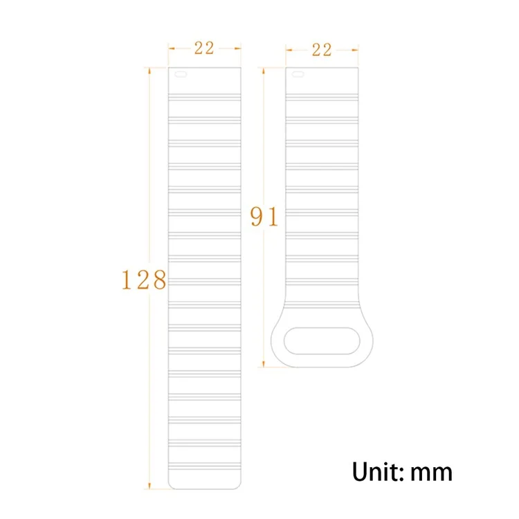 22mm Sport Loop Watch Band Magnetic Silicone Wrist Strap - Black+Orange