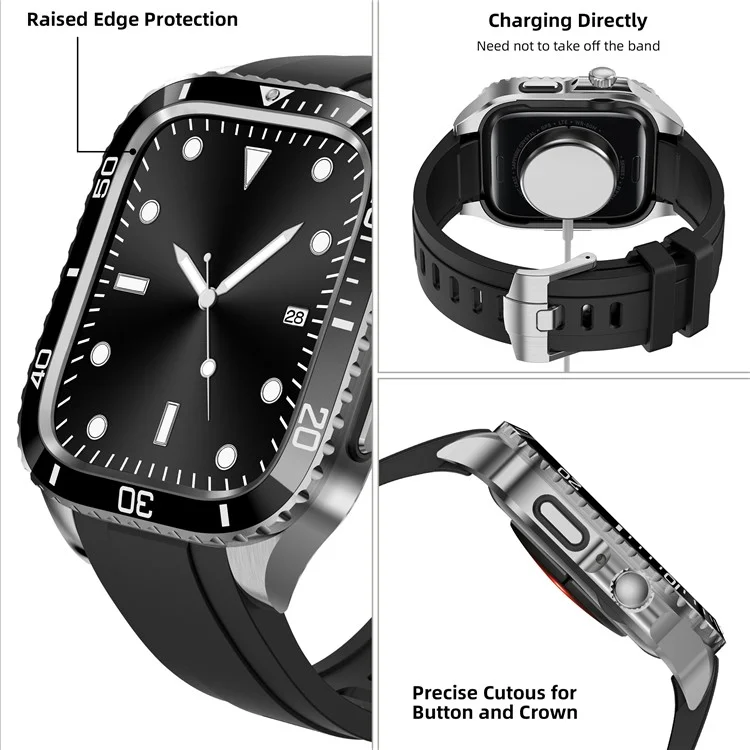 For Apple Watch Series 9 / 8 / 7 45mm TPU Replacement Strap with Stainless Steel Watch Case - Silver