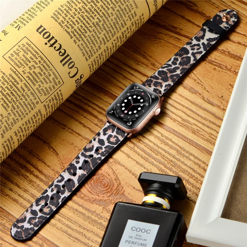 For Apple Watch Series 10 42mm / 9 8 7 41mm / SE (2023) SE (2022) SE 6 5 4 40mm / 3 2 1 38mm Wrist Strap - Leopard