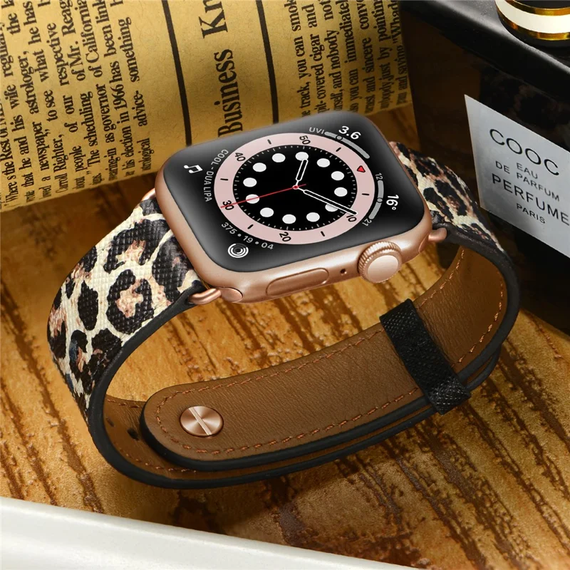For Apple Watch Series 10 42mm / 9 8 7 41mm / SE (2023) SE (2022) SE 6 5 4 40mm / 3 2 1 38mm Wrist Strap - Leopard