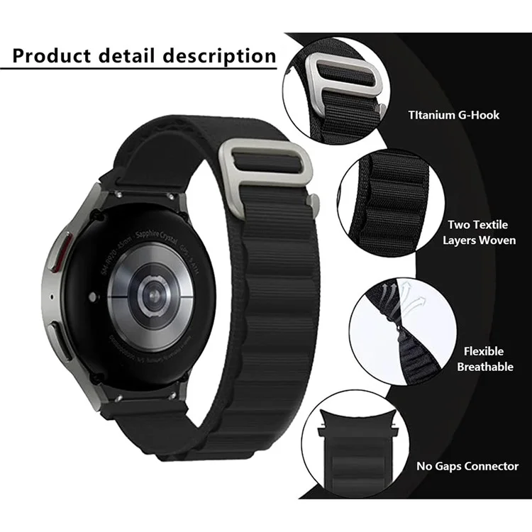 KALEBOL KLB-GSNL-001 For Samsung Galaxy Watch6 / Watch6 Classic / Watch 5 Nylon Watch Strap Adjustable Band - Black