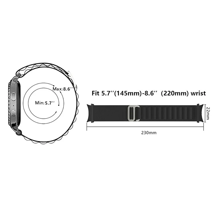 KALEBOL KLB-GSNL-001 For Samsung Galaxy Watch6 / Watch6 Classic / Watch 5 Nylon Watch Strap Adjustable Band - Black