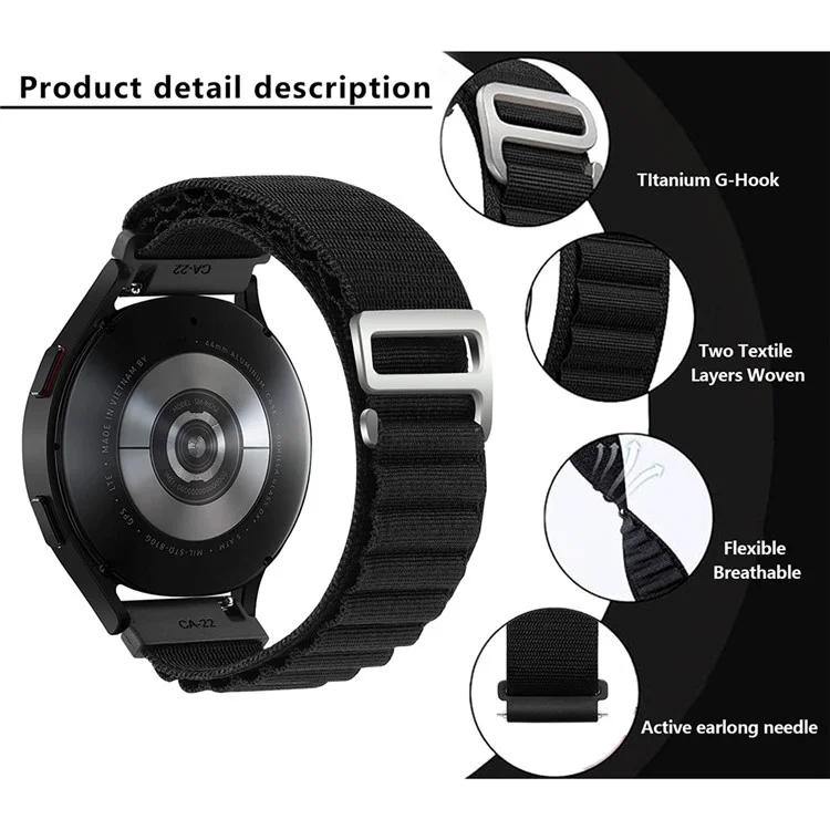 KALEBOL KLB-GSNL-001 For Samsung Galaxy Watch3 45mm / Huawei Watch GT4 46mm Watch Strap 22mm Nylon Wristband - Black
