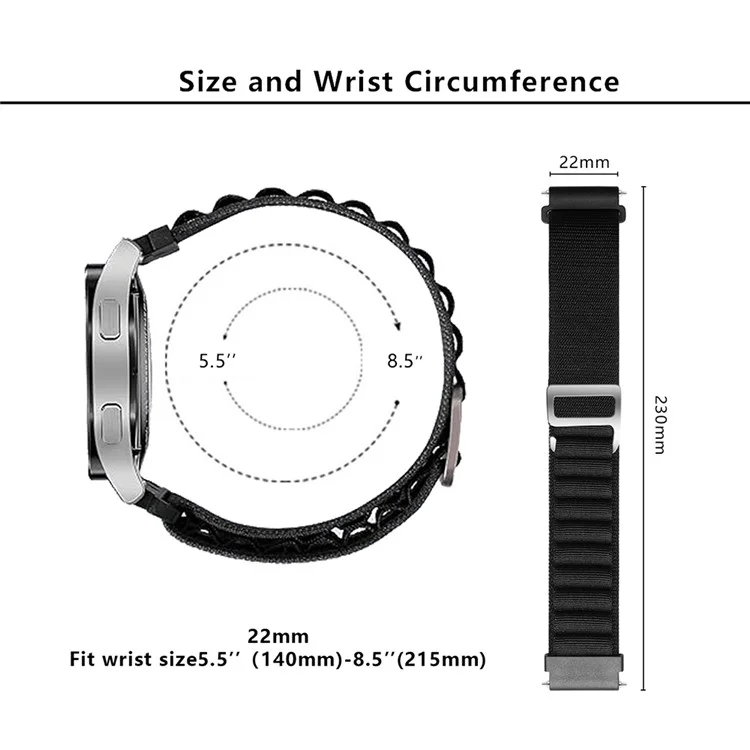 KALEBOL KLB-GSNL-001 For Samsung Galaxy Watch3 45mm / Huawei Watch GT4 46mm Watch Strap 22mm Nylon Wristband - Black