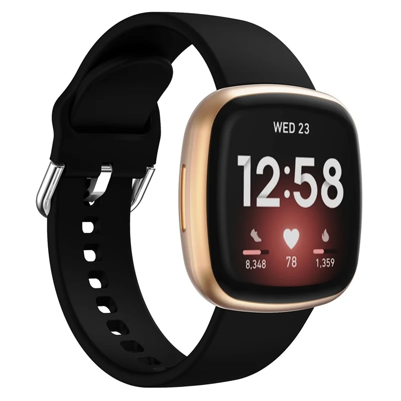 KALEBOL KLB-SXKGJ-001 for Fitbit Versa 3 / 4 / Sense / Sense 2 Silicone Watch Bands Soft Strap Replacement - Black