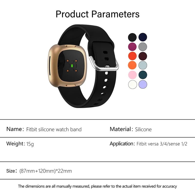 KALEBOL KLB-SXKGJ-001 for Fitbit Versa 3 / 4 / Sense / Sense 2 Silicone Watch Bands Soft Strap Replacement - Black