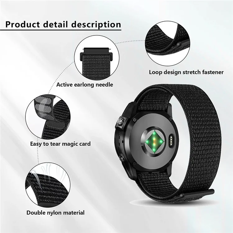 KALEBOL KLB-NLHH-001 Pour Samsung Galaxy Watch3 45 mm / Huawei Watch GT4 46 mm Bracelet de montre 22 mm Sangle de poignet en nylon - Noir