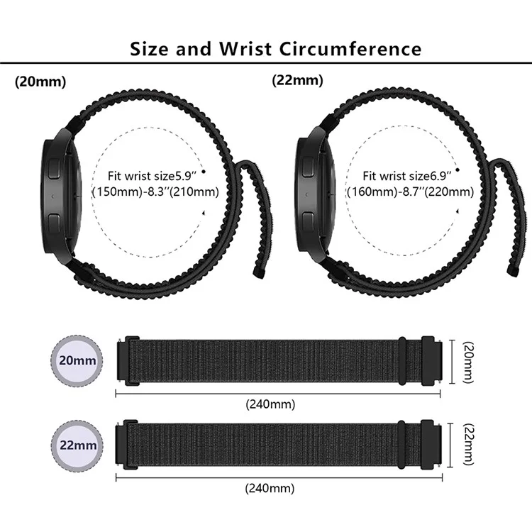 KALEBOL KLB-NLHH-001 Pour Samsung Galaxy Watch3 45 mm / Huawei Watch GT4 46 mm Bracelet de montre 22 mm Sangle de poignet en nylon - Noir