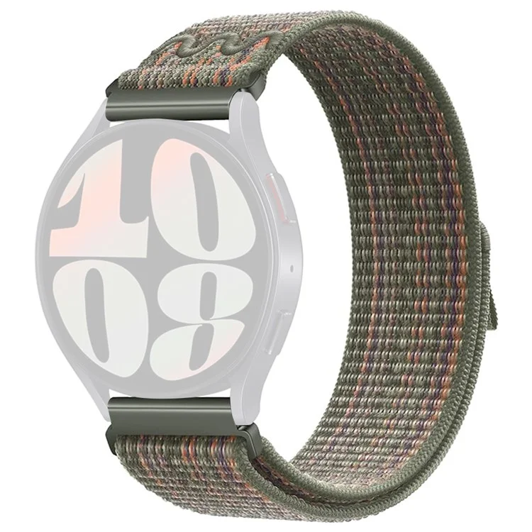 KALEBOL KLB-NLHH-002 Para Samsung Galaxy Watch6 / Watch6 Classic Correa de Reloj Nylon Loop de 20 mm - Verde Oscuro+Naranja