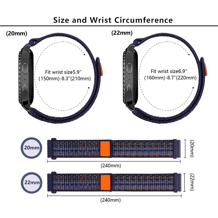 KALEBOL KLB-NLHH-002 Para Samsung Galaxy Watch6 / Watch6 Classic Correa de Reloj Nylon Loop de 20 mm - Verde Oscuro+Naranja