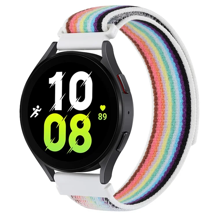 KALEBOL KLB-YJNLHH-001 For Samsung Galaxy Watch6 / Watch6 Classic Nylon Straps 20mm Watch Band Loop Fastener - White Rainbow