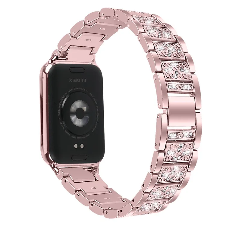 Cinturino per orologio in lega di zinco per Xiaomi Redmi Watch 4 con texture a forma di S e decorazione di cristalli - Rosa Pink