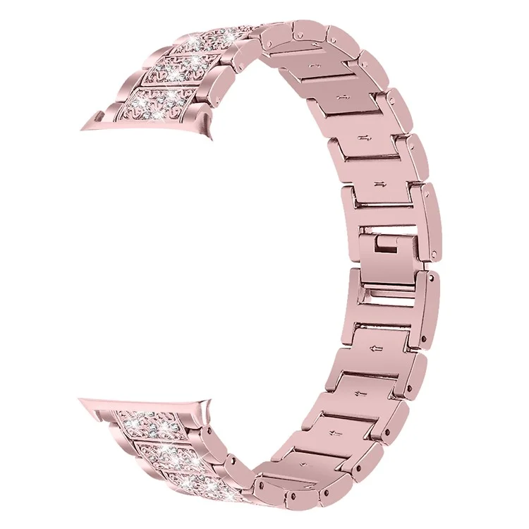 Cinturino per orologio in lega di zinco per Xiaomi Redmi Watch 4 con texture a forma di S e decorazione di cristalli - Rosa Pink
