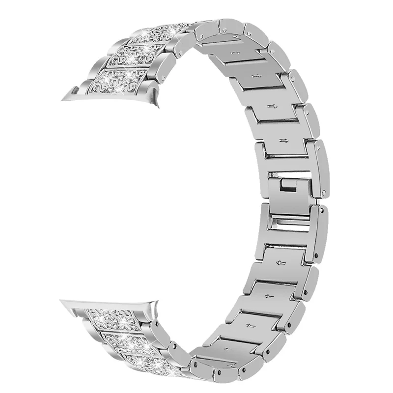 Zinc Alloy Watch Strap for Xiaomi Redmi Watch 4 S-Shape Texture Rhinestone Decor Bracelet - Silver
