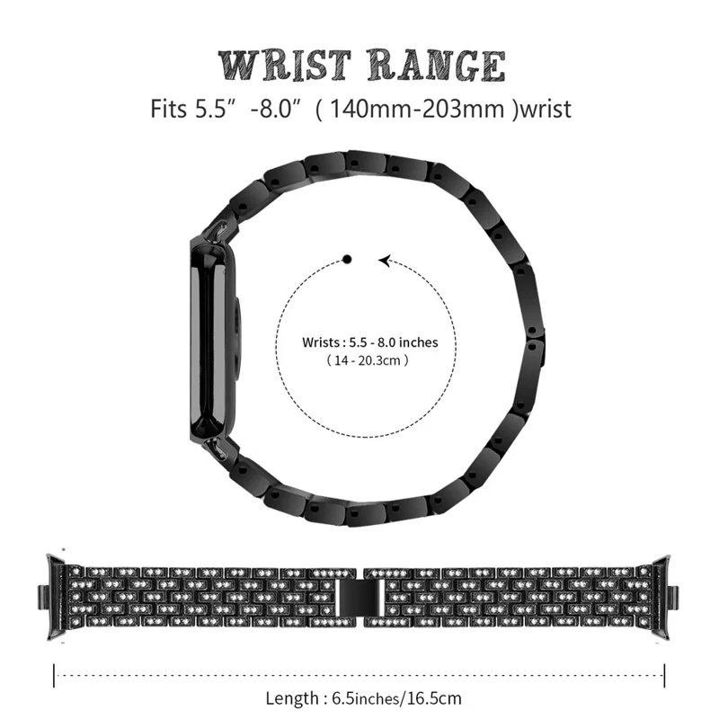 For Xiaomi Redmi Watch 4 Metal Women Watch Band 5 Rows Rhinestone Replacement Strap - Black