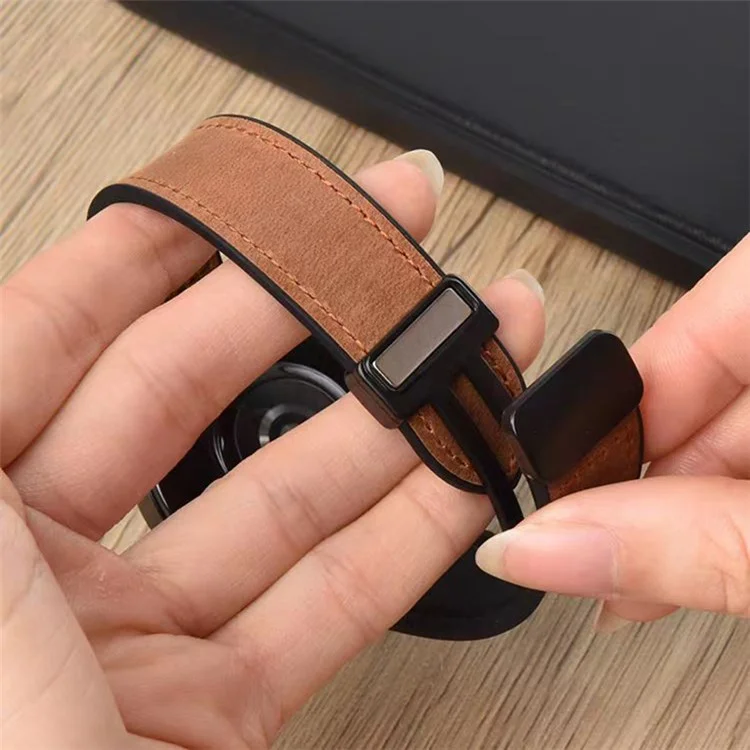 For Samsung Gear Sport / Huawei Watch GT 3 42mm Magnetic Genuine Cow Leather Watch Band, 20mm - Brown