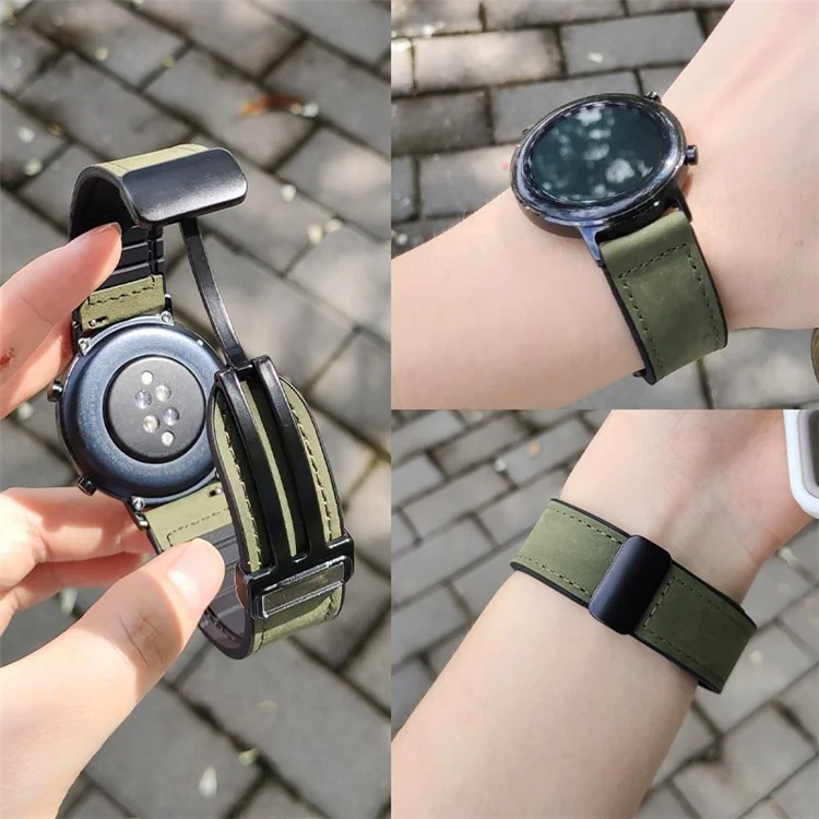 For Samsung Gear Sport / Huawei Watch GT 3 42mm Magnetic Genuine Cow Leather Watch Band, 20mm - Brown