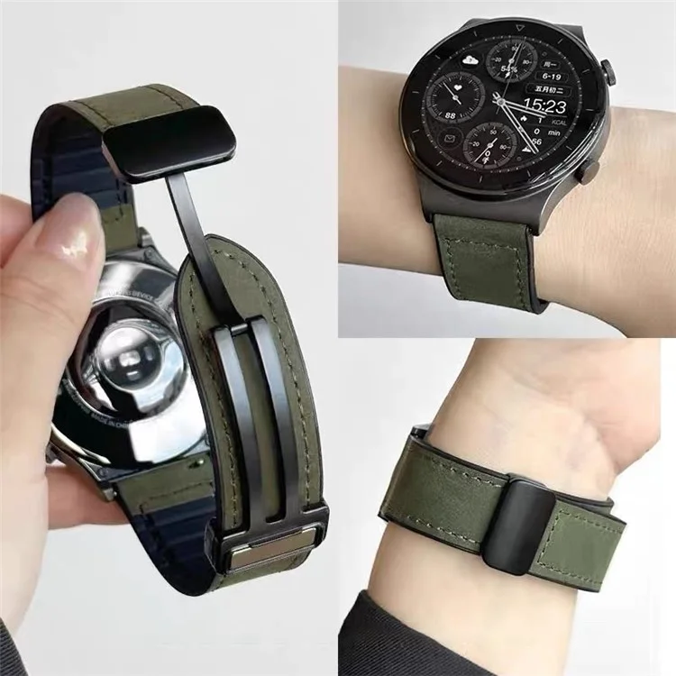 For Samsung Gear Sport / Huawei Watch GT 3 42mm Magnetic Genuine Cow Leather Watch Band, 20mm - Brown
