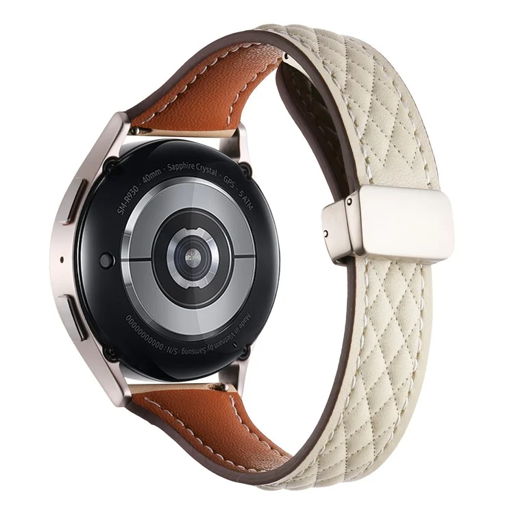For Samsung Galaxy Watch6 Classic / Watch6 Watch Strap 20mm Folding Buckle Genuine Cow Leather Band - Starlight