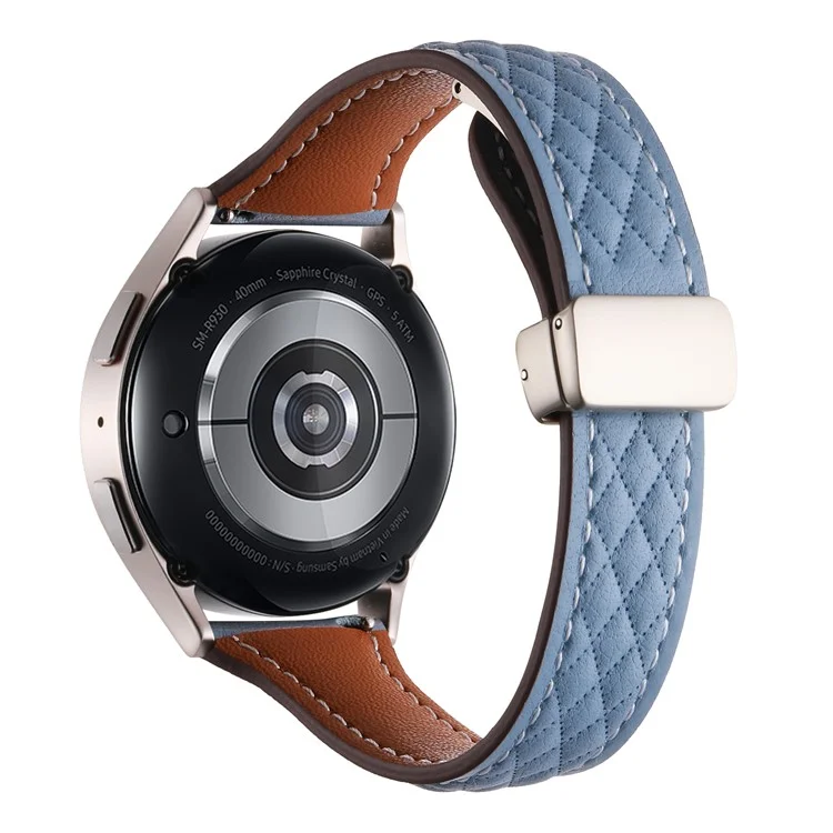 Para Samsung Galaxy Watch6 Classic / Watch6 Pulseira de Relógio 20mm Fivela Dobrável Couro de Vaca Genuíno - Azul