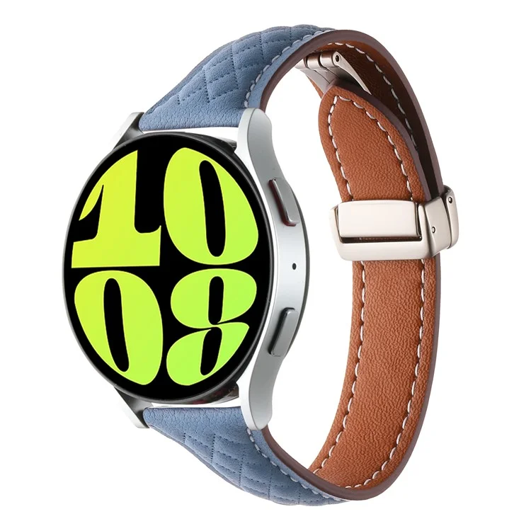 Para Samsung Galaxy Watch6 Classic / Watch6 Pulseira de Relógio 20mm Fivela Dobrável Couro de Vaca Genuíno - Azul