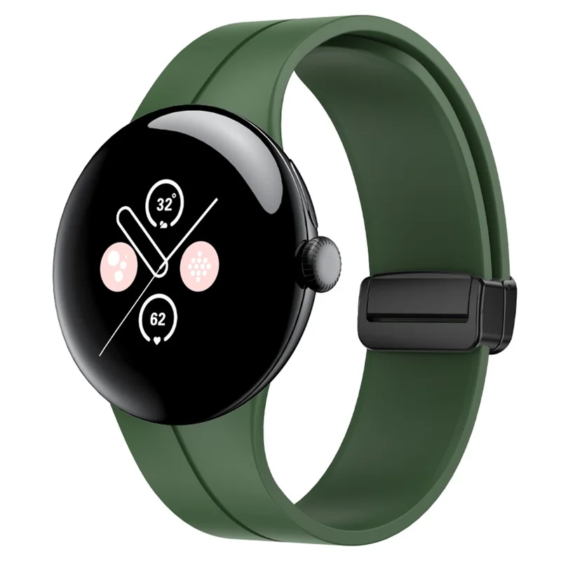 For Google Pixel Watch 3 41mm / Watch 2 / Pixel Watch Silicone Band Watch Strap with Magnetic Folding Buckle - Green