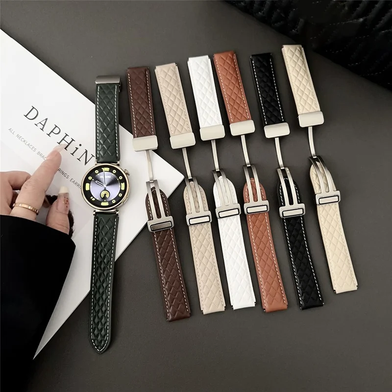Pour Samsung Galaxy Watch3 45mm / Huawei Watch GT 4 46mm Bracelet de montre 22mm en véritable cuir de vache avec boucle magnétique - Noir