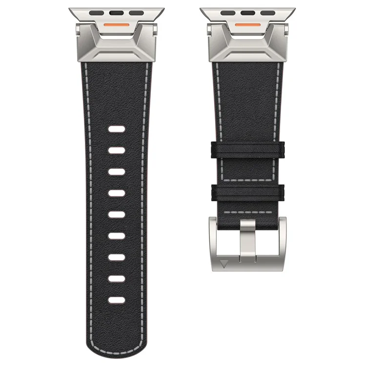 Para Apple Watch 10 46mm / Ultra 2 / Ultra 49mm / 9 8 7 45mm / SE (2023) SE (2022) SE 6 5 4 44mm / 3 2 1 42mm Watchband Correa de Reloj de Piel - Negro Napa