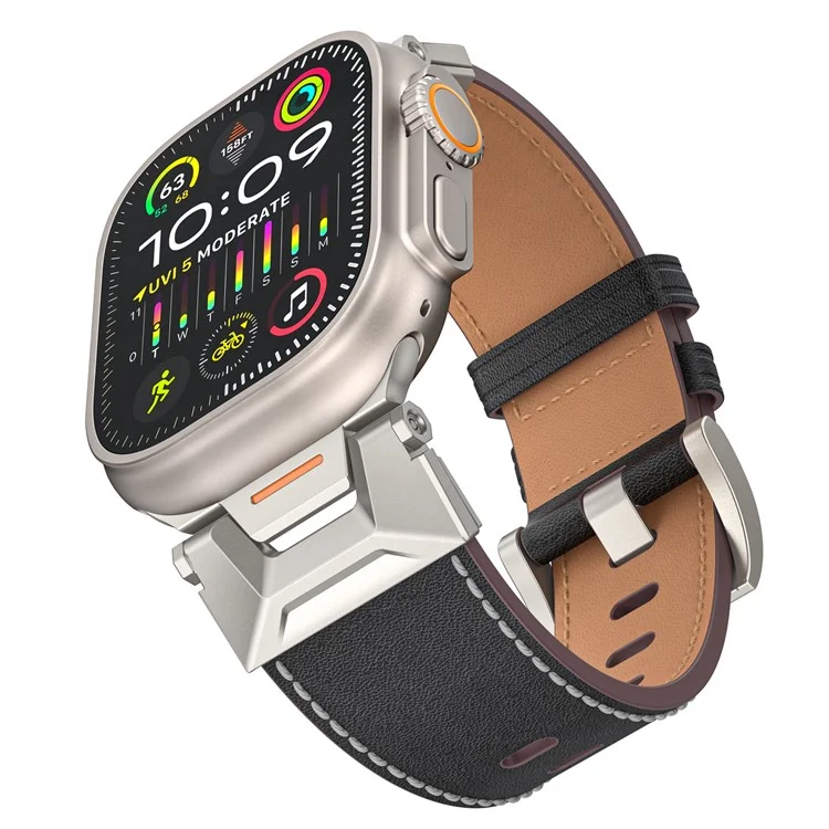 Para Apple Watch 10 46mm / Ultra 2 / Ultra 49mm / 9 8 7 45mm / SE (2023) SE (2022) SE 6 5 4 44mm / 3 2 1 42mm Watchband Correa de Reloj de Piel - Negro Napa