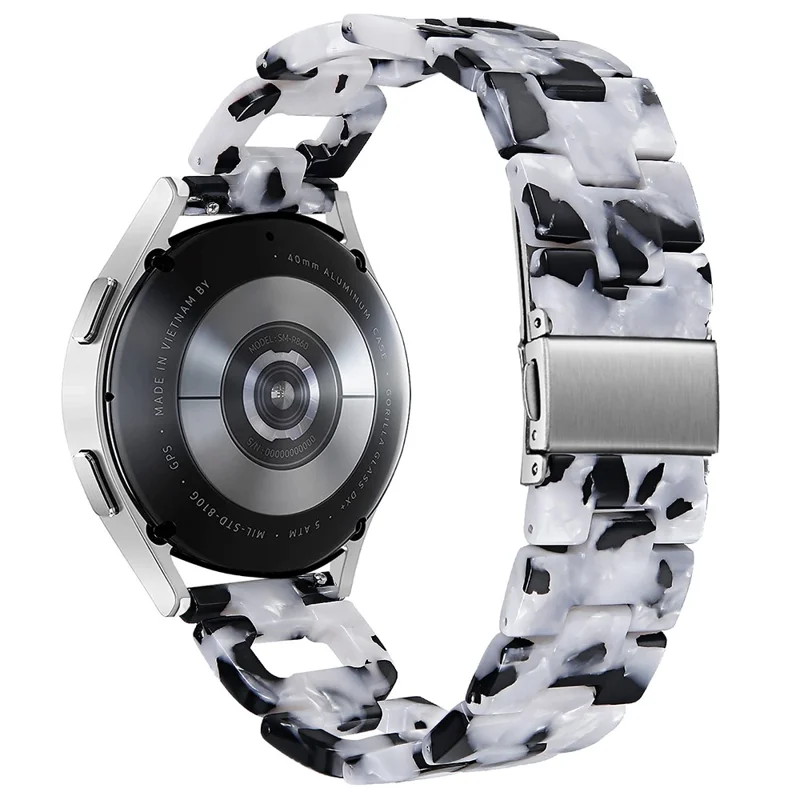 For TicWatch 2  /  E  /  C2 (Black  /  Silver Dial) Watchband Resin D-Shape Bracelet Watch Strap - Black+White