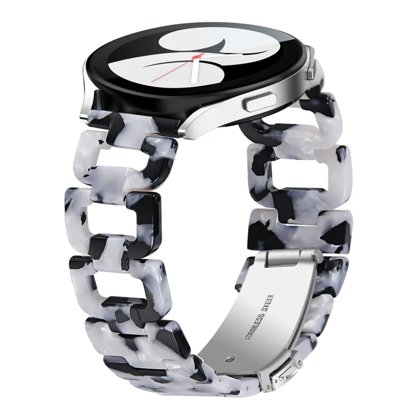 For TicWatch 2  /  E  /  C2 (Black  /  Silver Dial) Watchband Resin D-Shape Bracelet Watch Strap - Black+White