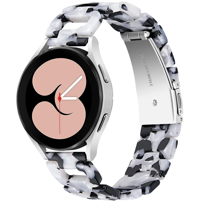 For TicWatch 2  /  E  /  C2 (Black  /  Silver Dial) Watchband Resin D-Shape Bracelet Watch Strap - Black+White