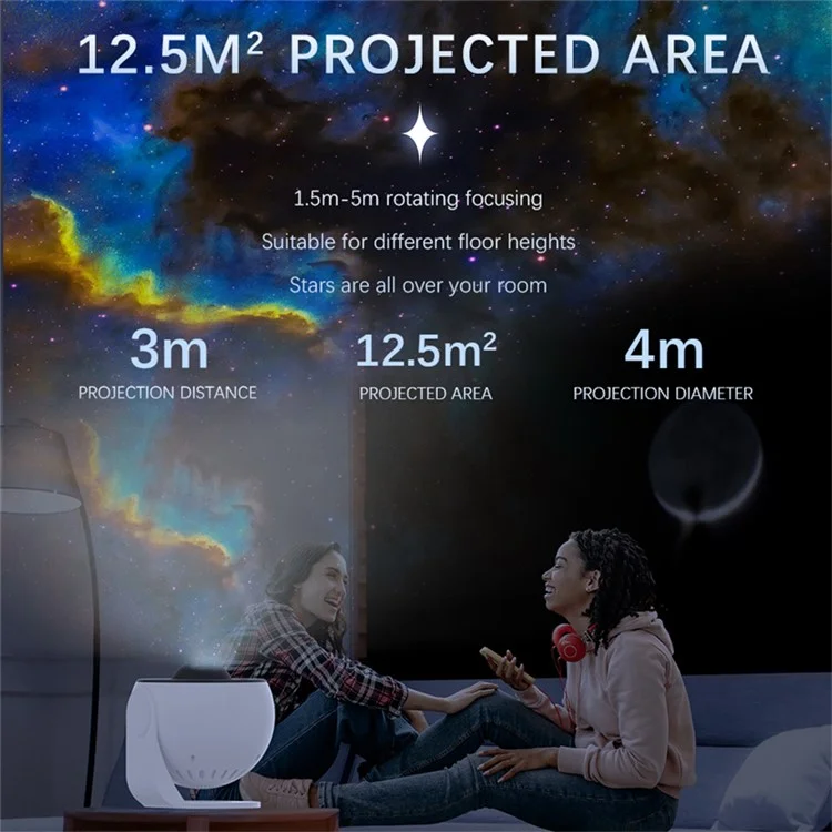 LED Star Projector Galaxy Night Light Rotating Nebula Projector Lamp Living Room Decor - White