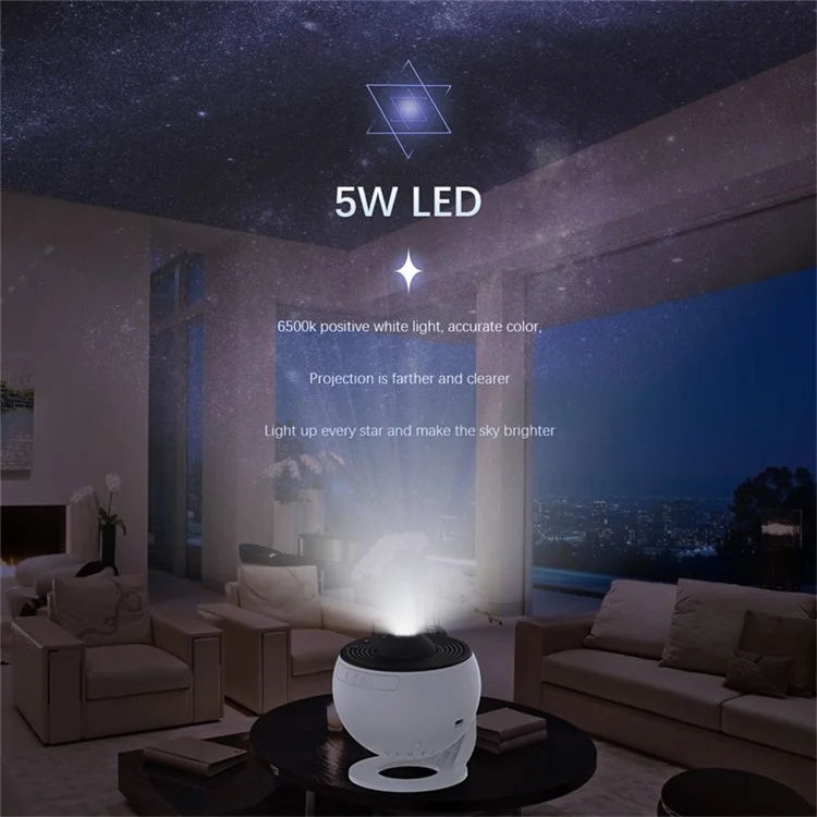 LED Star Projector Galaxy Night Light Rotating Nebula Projector Lamp Living Room Decor - White