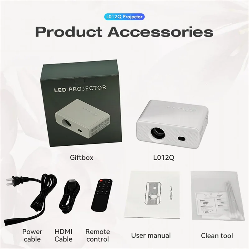 L012AQ 4K Projector with WiFi 6 Bluetooth-compatible 5.2 Android 11 WIFI 6 720P 1+8G Smart Home Projector - EU Plug