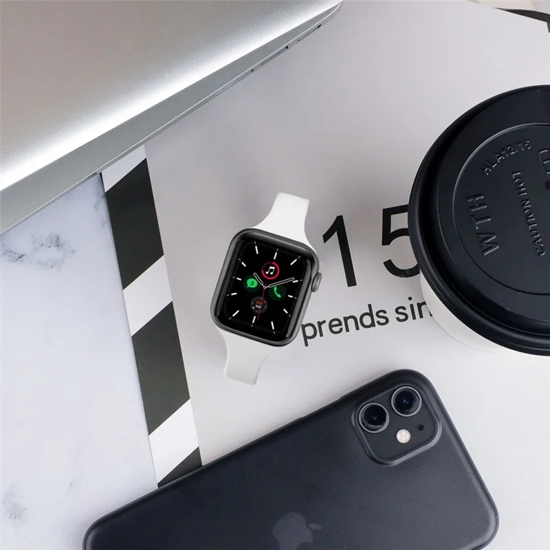 Para Apple Watch Series 10 42mm / 9 8 7 41mm / SE (2023) SE (2022) SE 6 5 4 40mm / 3 21 38mm Bracelete Banda de Silicone, Tamanho: M - Branco