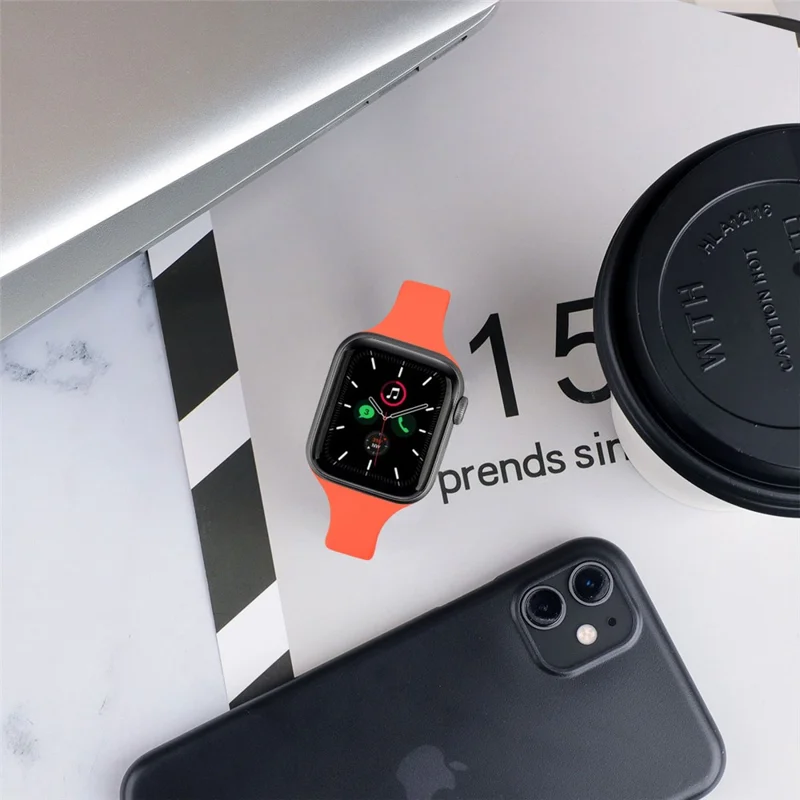 Pour Apple Watch Series 10 42 mm / 9 8 7 41 mm / SE (2023) SE (2022) SE 6 5 4 40 mm / 3 21 38 mm Bracelet en silicone, Taille : L - Orange